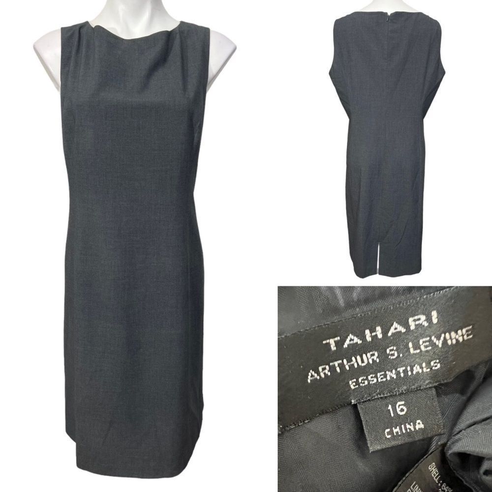 Tahari ASL plus size 16 gray sleeveless sheath dress